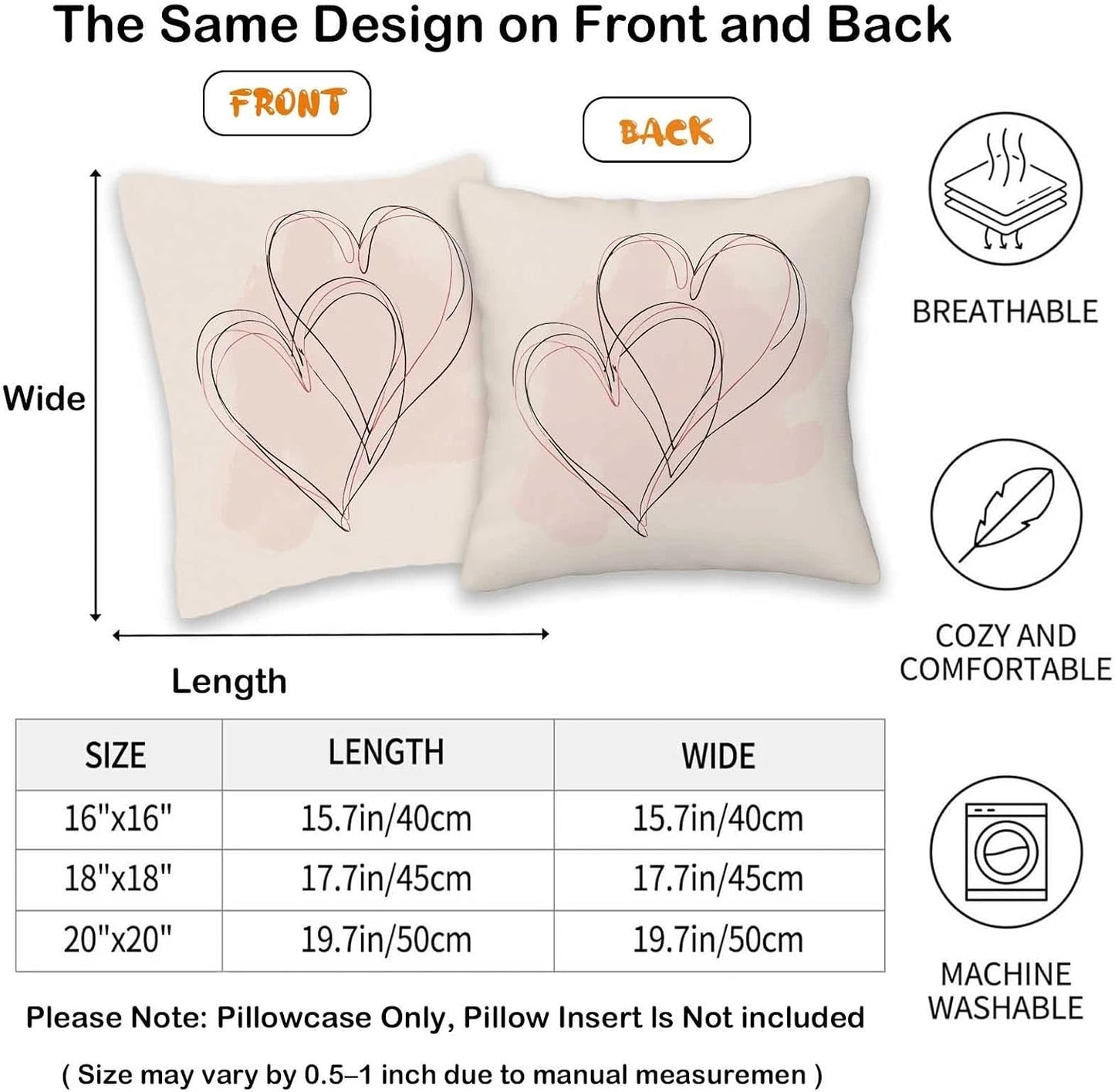 Heart Throw Pillow Covers 18x18 Set of 2 | Minimalist Line Art Cushion Covers | Neutral Decorative Pillowcase for Sofa Couch Living Room Bedroom | Modern Home Decor BST326H