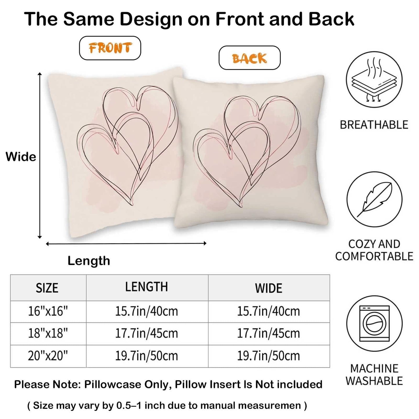 Heart Throw Pillow Covers 18x18 Set of 2 | Minimalist Line Art Cushion Covers | Neutral Decorative Pillowcase for Sofa Couch Living Room Bedroom | Modern Home Decor BST326H