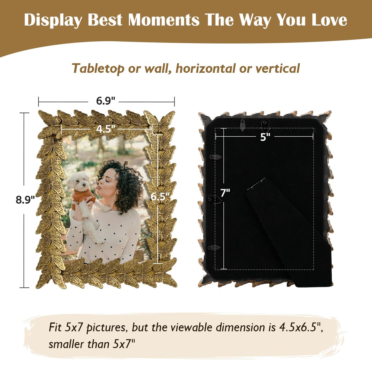 5x7 Wedding Picture Frame Gold,2 Pack Small Frame for Gallery Decor | Durable Resin Material,Tabletop & Wall Display,Real Glass,Rose Floral Design,Antique Brass Finish,Wedding Arrangement Decor BST326H