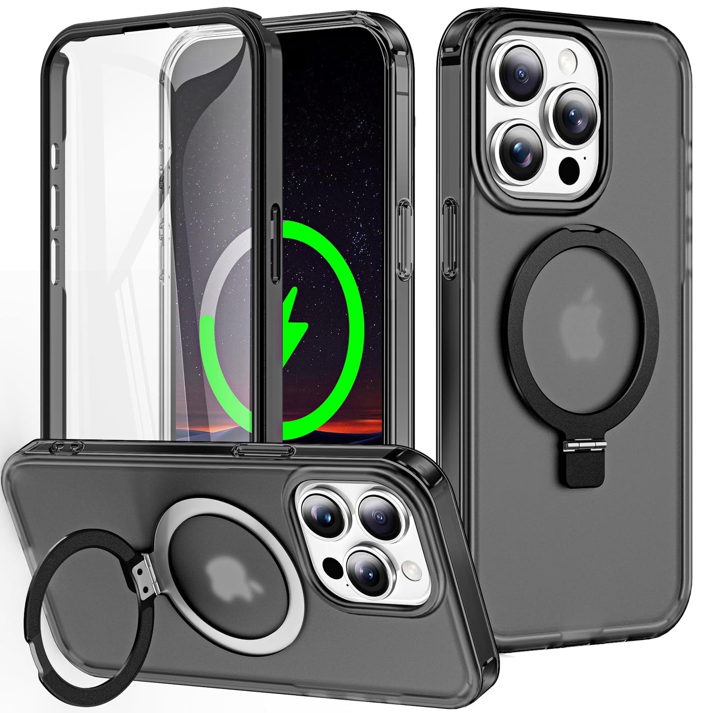 for iPhone 13 Pro Full Body Shockproof Case with Magnetic Invisible Stand [Compatible with MagSafe] Built-in Screen Protector Military Drop ProtectionTranslucent Phone Cover -Hot Pink WN420