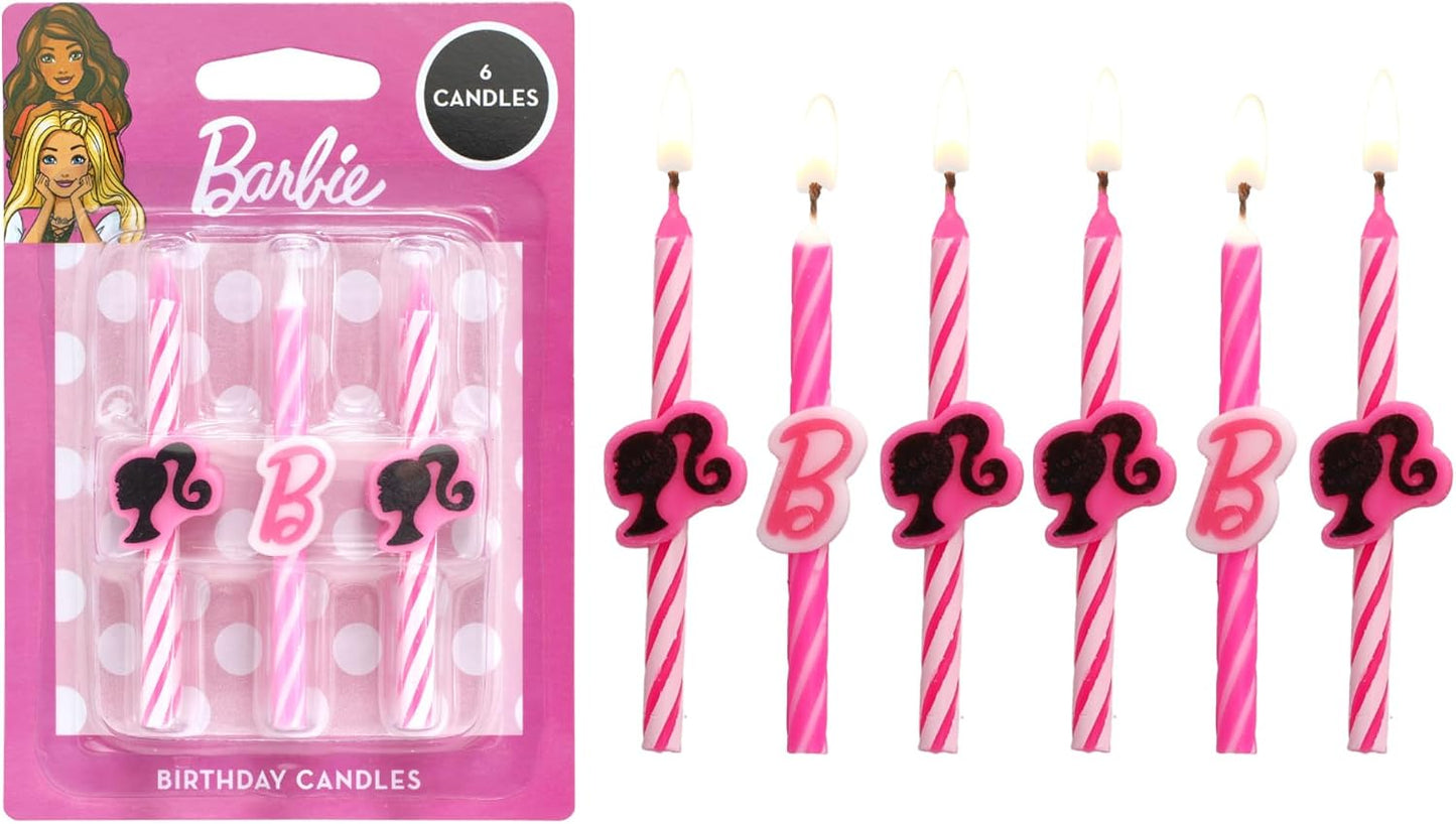 Barbie™ Birthday Cake Candles | 6 Birthday Candles for Cake Decorations, Pink Stripe Candles, Cake Toppers for Barbie Party WN420