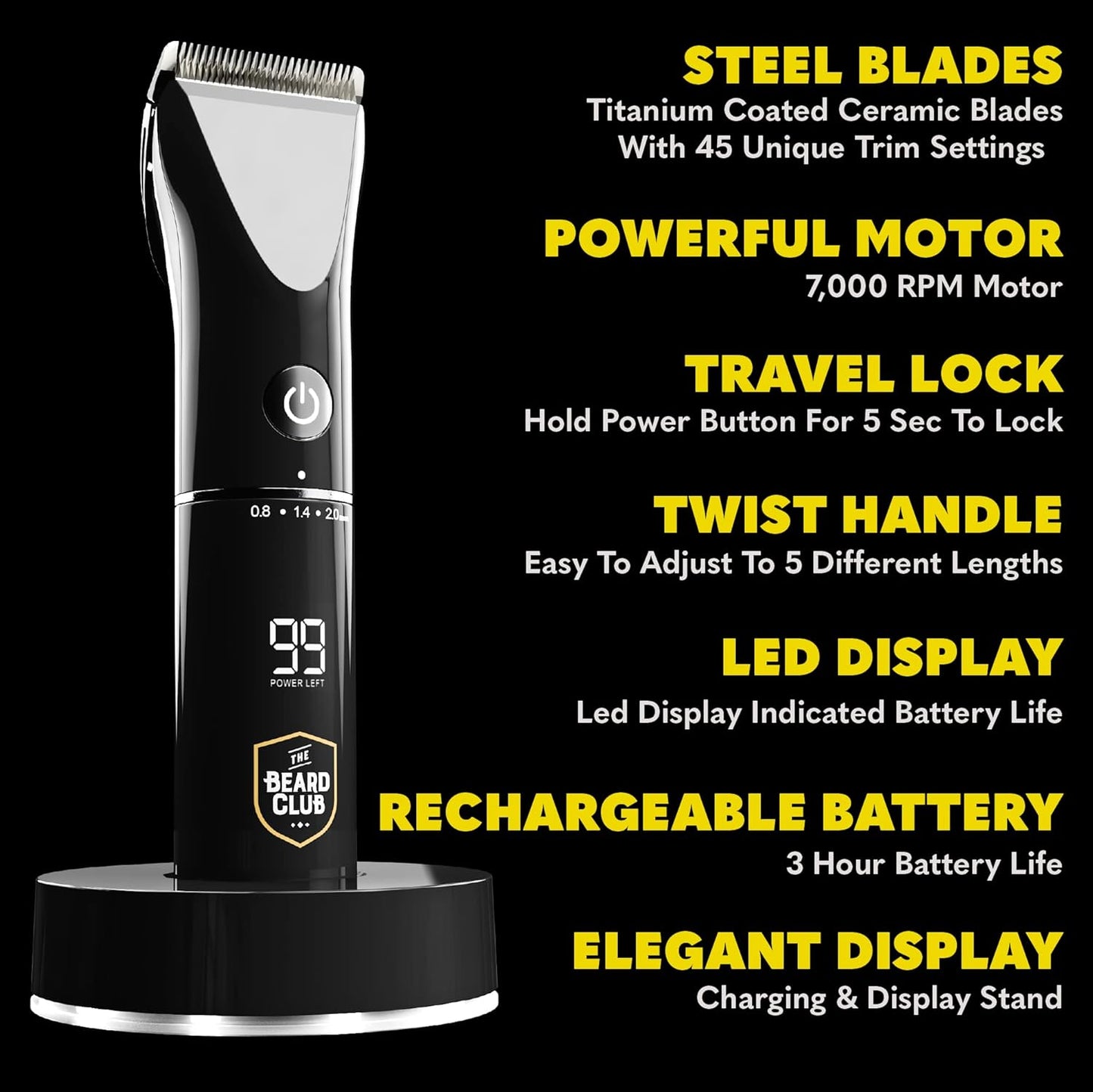 PT45 Beard & Hair Trimmer | 45 Unique Trim Lengths | Extra Sharp Blades for Clean Cuts