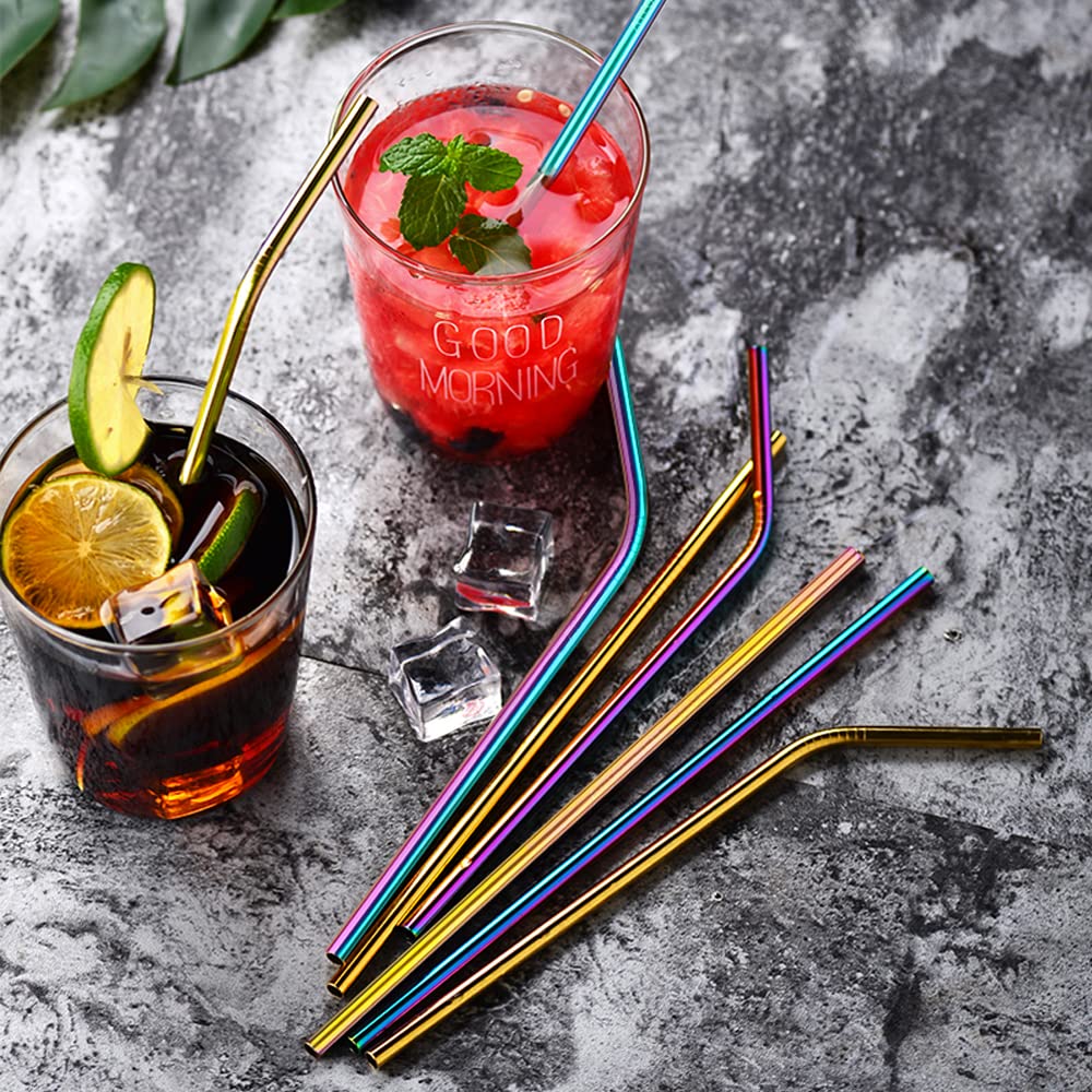 Tomorotec 14PCS Stainless Steel Straws Fit for 30oz Stanley Tumblers | 11" Reusable Drinking Straws with Brush, 7 Bent & 7 Straight for Smoothies, Milkshakes, Coffee, Dishwasher Safe (Metallic) BST326L
