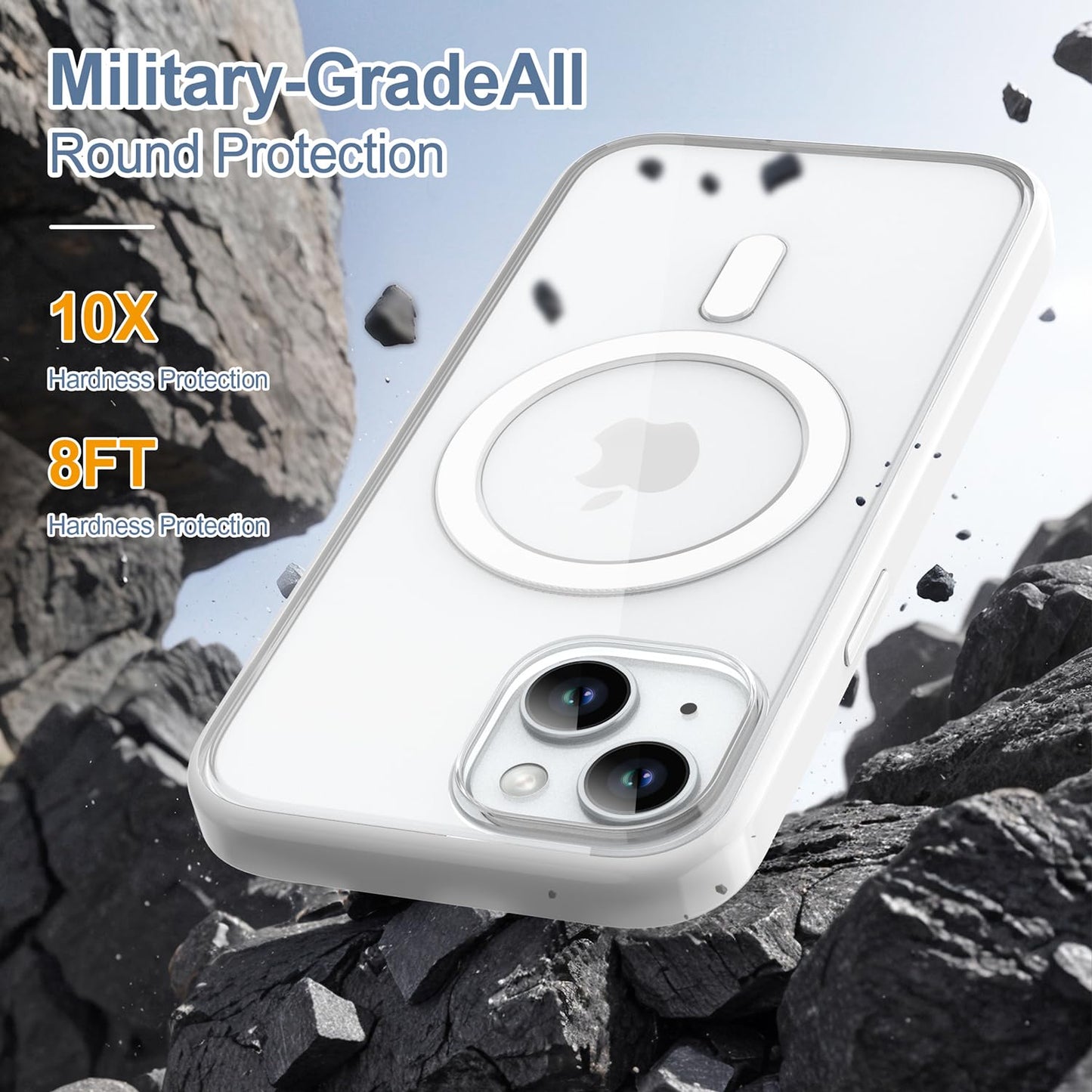 PULOKA for iPhone Case Compatible with Magsafe, Color Bumper & Clear TPU Back Hybrid Shockproof Cover (White, iPhone 16 Pro Max) WN420