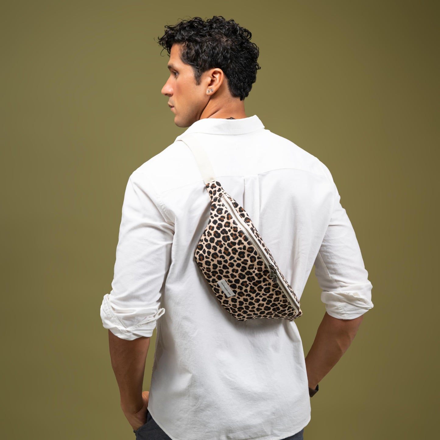 The Peacock Crew Spacious Leopard Print Crossbody Belt Bag in Cotton Canvas – Lightweight Comfortable & Elegant Sling Pouch Travel Safe Design & Daily Use – Dual Zippers Fanny Pack for Men & Women BST220