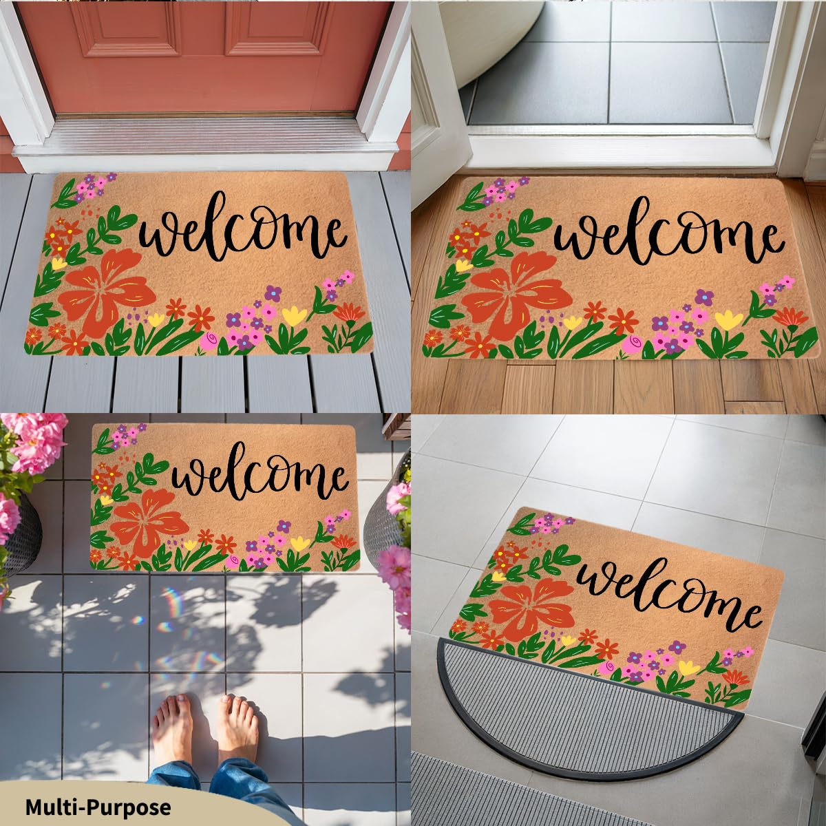 Funny Cat Door Mat 18x30 Inch, Faux Coco Coir Doormat with Non-Slip PVC Backing, Cats Printed Welcome Mat for Outdoor Indoor Entryway Porch Home Kitchen Patio, Cat Lover Gifts for Women Mom BST202