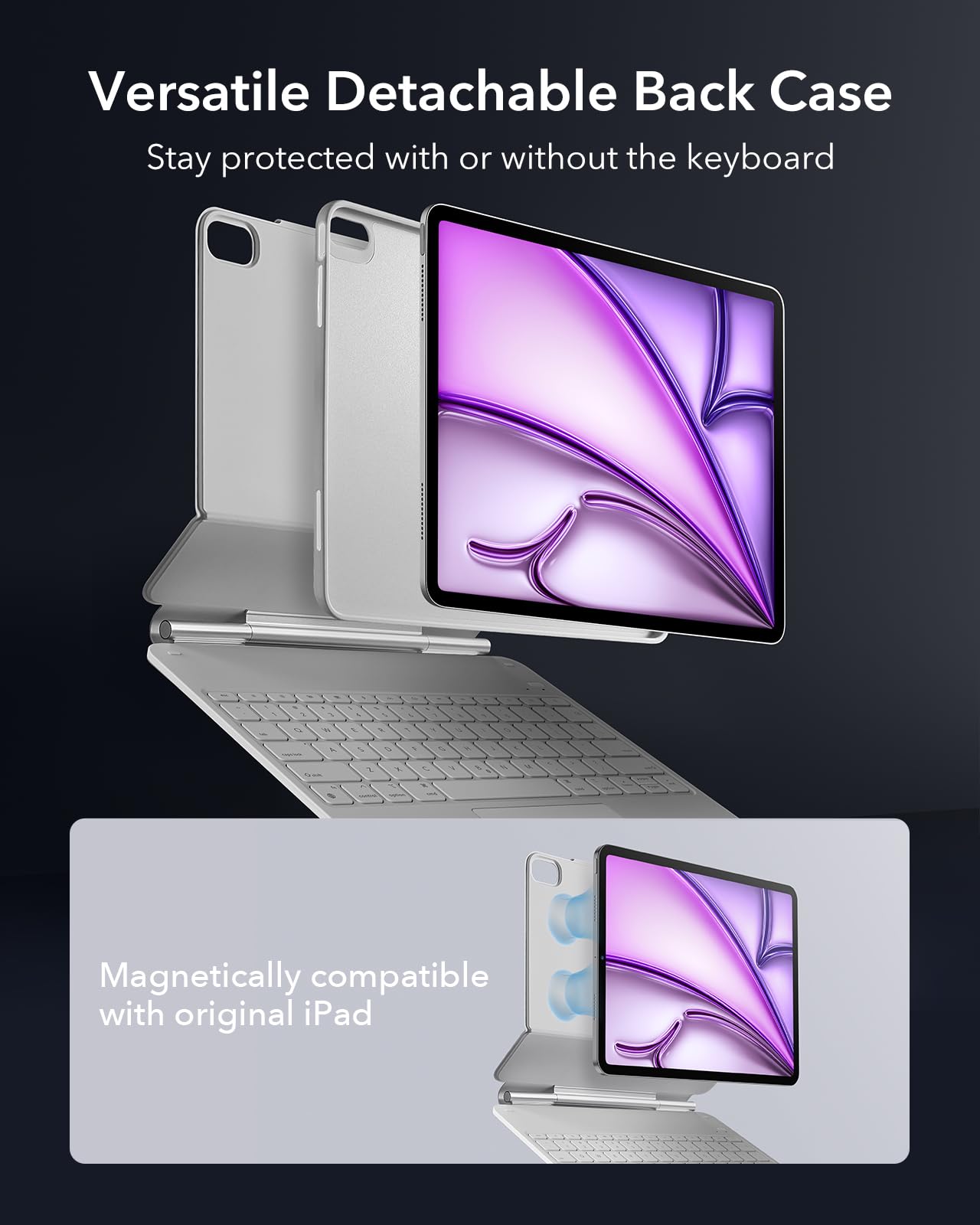 ESR for iPad Air 11 Inch Case with Keyboard M4/M3/M2 (2026/2025/2024) & iPad Pro 11/Air 5th/4th Gen Keyboard, Easy-Set Magnetic Stand, Portrait/Raised Modes, with Removable Protective Case, Black