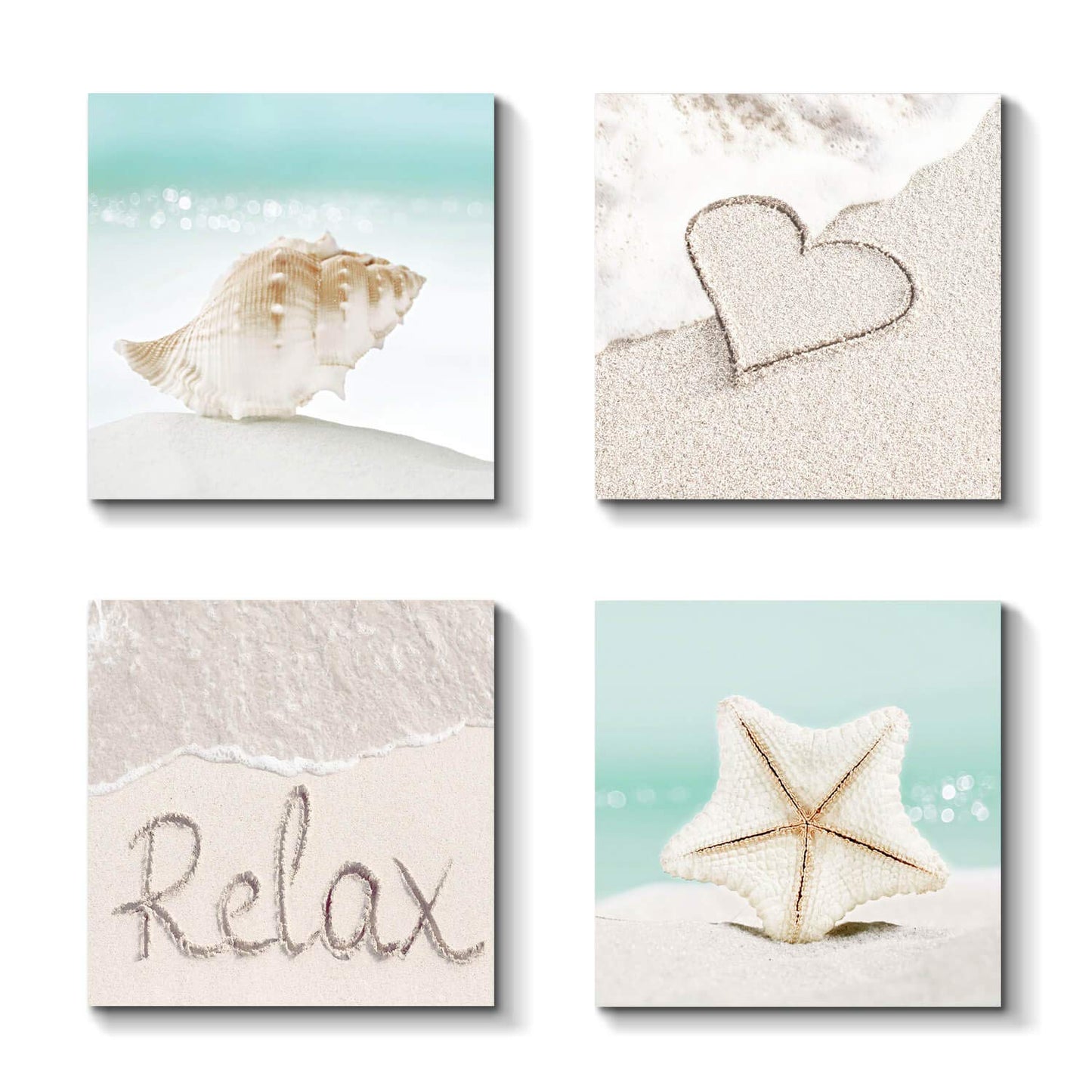 TAR TAR STUDIO Beach Seashells Artwork Canvas Pictures: Tropical Seaside Scene Painting Print for Wall (12" x 12" x 4 PCS, Multiple Style) BST220