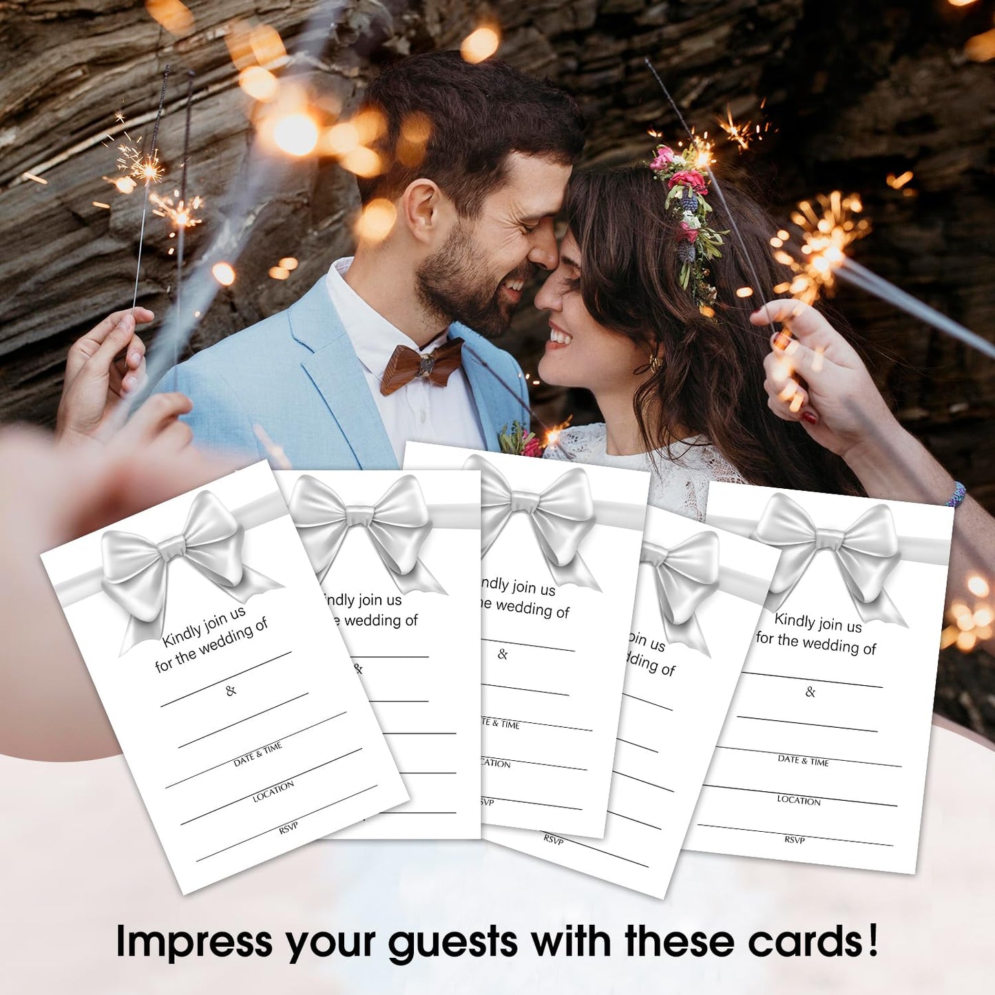 50 Years Anniversary Bridal Shower Invitations Cards, Set of 25 Gold Foil Floral Fill in Style 50th Year Wedding Invites Cards with Envelopes for Couples Marriage Party Supplies-T05 WN420