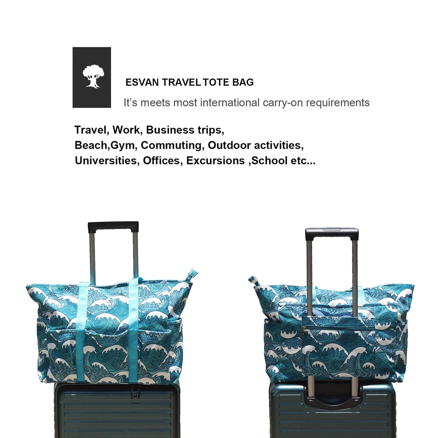ESVAN Utility Tote Bag Weekender Duffle Bag with 13 Pockets - Perfect for Travel, Work, Gym, Beach, Teachers, and Nurses BST326H