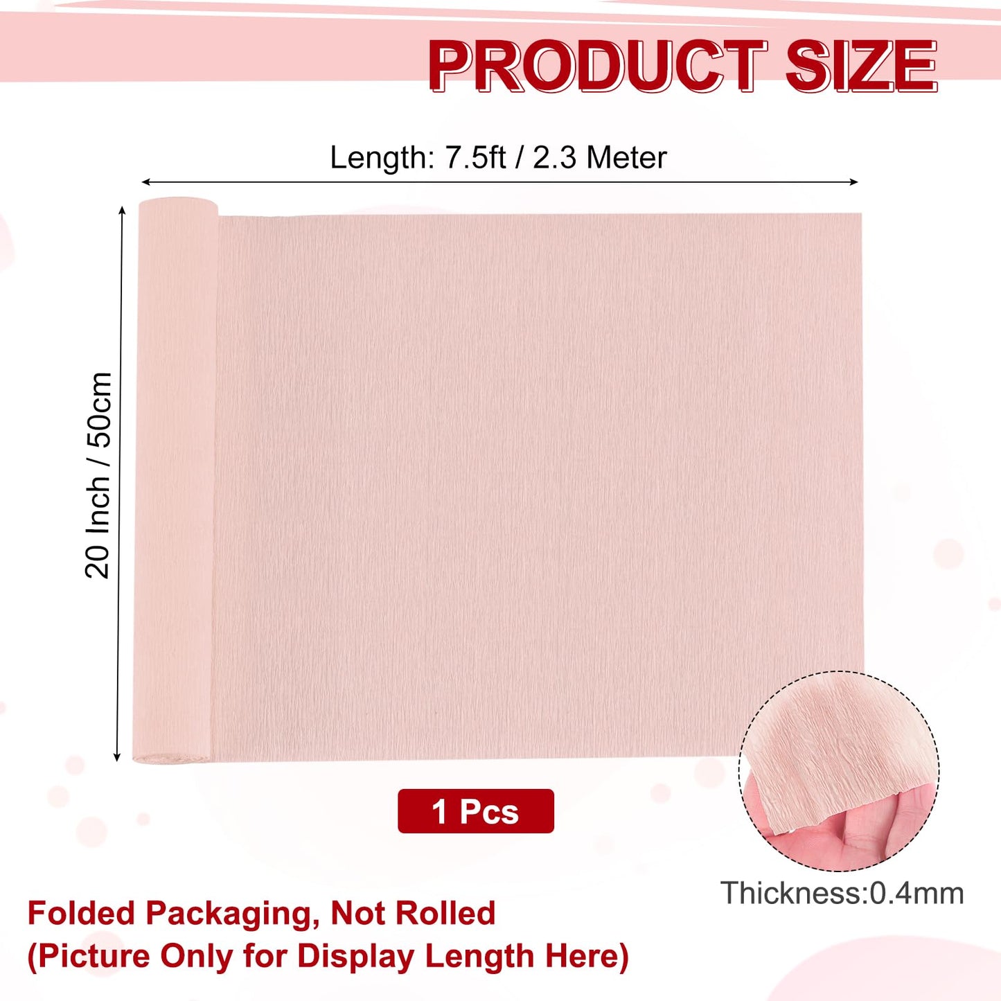 MECCANIXITY Crepe Paper Roll 7.5ft Long 20 Inch Wide for Wedding Ceremony Various Large Festivals Decoration, Light Champagne BST326L