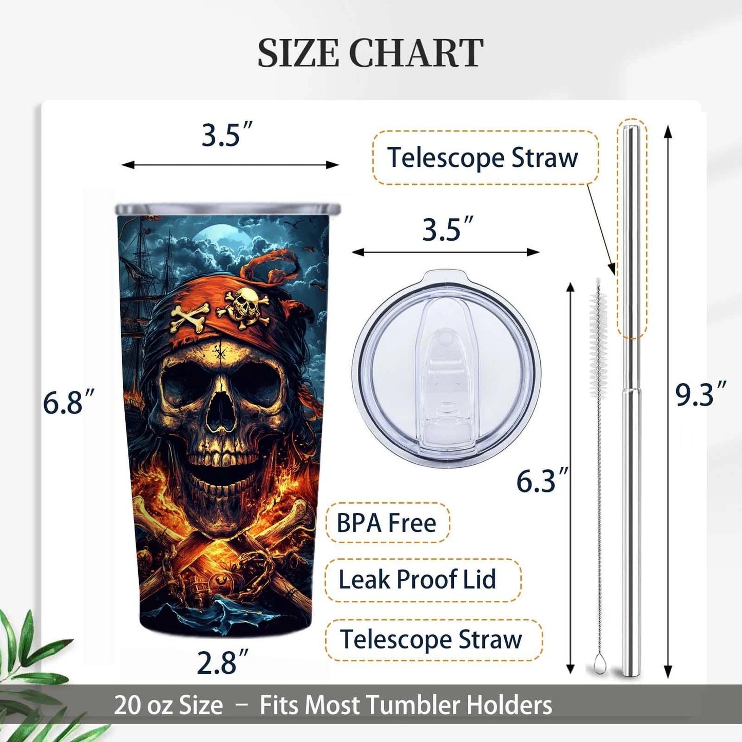 Gothic Skull 20 oz Insulated Stainless Steel Tumbler | Spooky Skeleton Travel Mug with Leak Proof Lid and Telescope Straw | Hot & Cold Coffee Cup | Halloween Gifts for Men and Women WN420