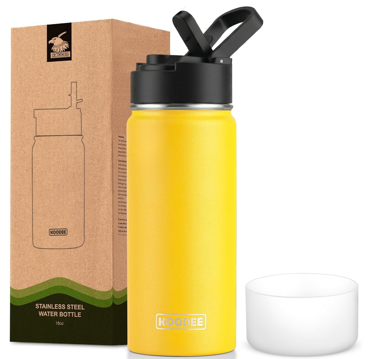 koodee Water Bottle-12 oz Stainless Steel Double Wall Vacuum Insulated Water Bottle for School-Wide Mouth Flask with Straw Lid (Teal) BST220