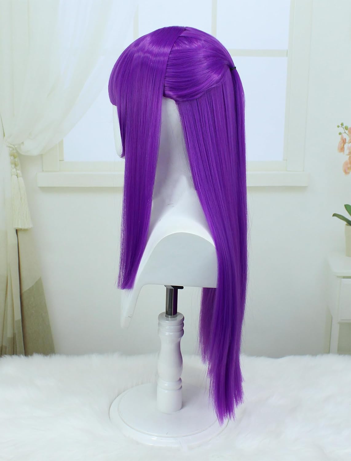 Women's Long Purple Straight Hair Wig with Bangs Halloween Character Costume Wig (Purple/Long 2) WN420