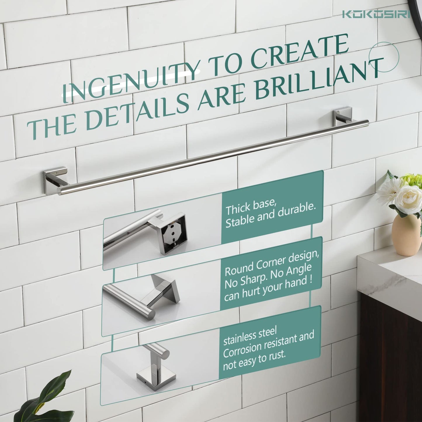 KOKOSIRI Bathroom Towel Bars 16 Inch Towel Rail Matte Black 40CM Hand Towel Holder for Bath Kitchen Wall Stainless Steel B4005BK-L16 BST202