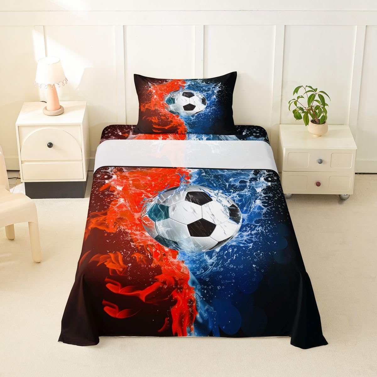 Erosebridal Gridiron Sheet Set Sports Ball Game Sheets Twin for Boys Girls Rugby Competition Game Bed Sheets Set, Football Themed Bedding Set with 1 Pillowcase BST326H