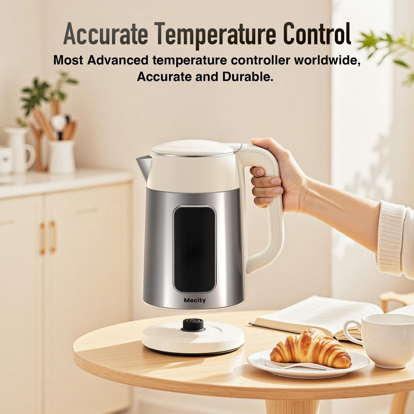 Mecity Electric Kettle 1.7L Touch Screen Temperature Control Water Boiler, No Plastic Contact with Water. 6 Preset Temperature Programs, 2 Hours Keep Warm, Auto Shut Off, Dark Grey DD1210