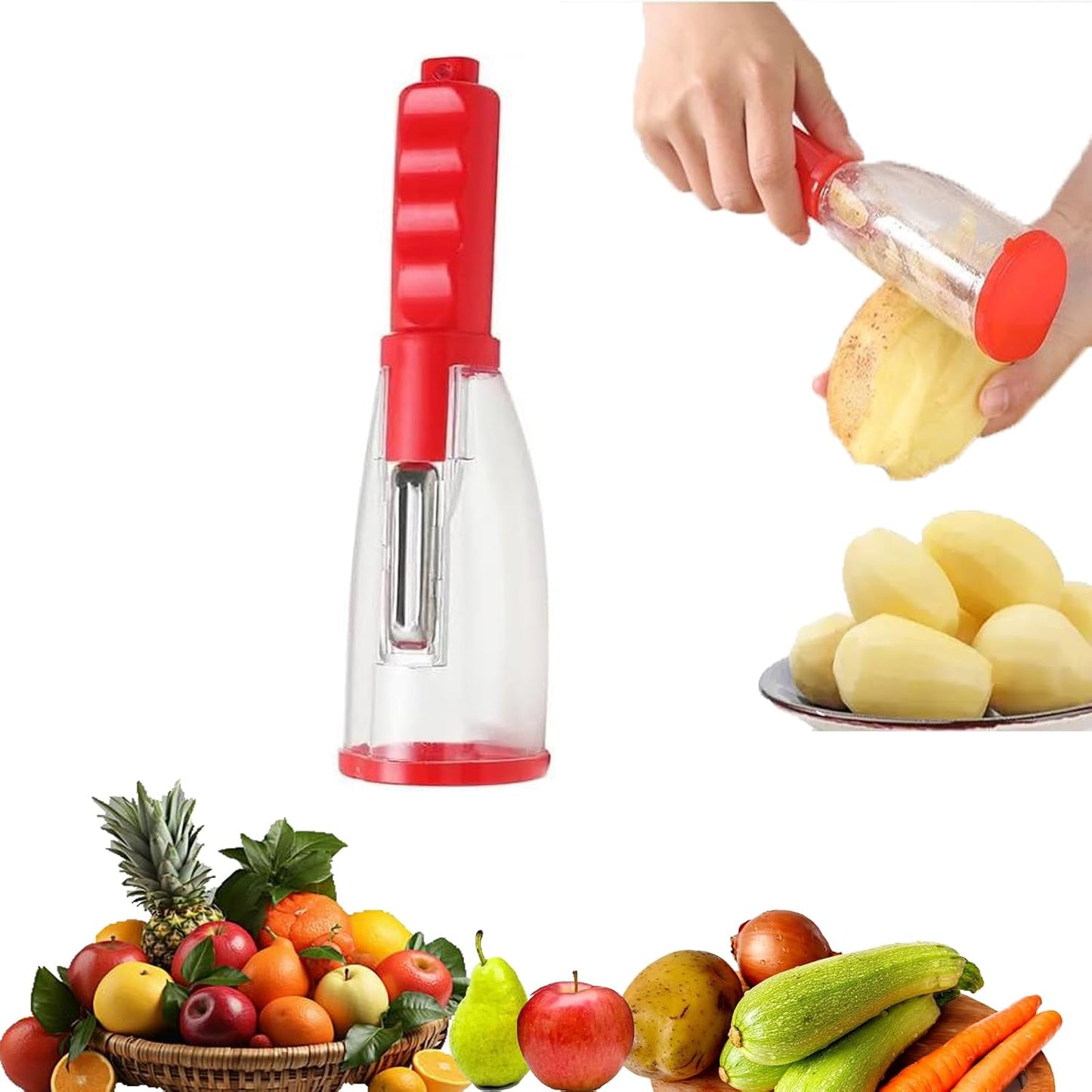 Vegetable peelers for kitchen, Potato Peeler, Fruit Carrot Veggie Peelers Built-in peel catcher, Peeler with Ergonomic Non-Slip Handle,Dishwasher safe for home, office and camping(Red) BST202