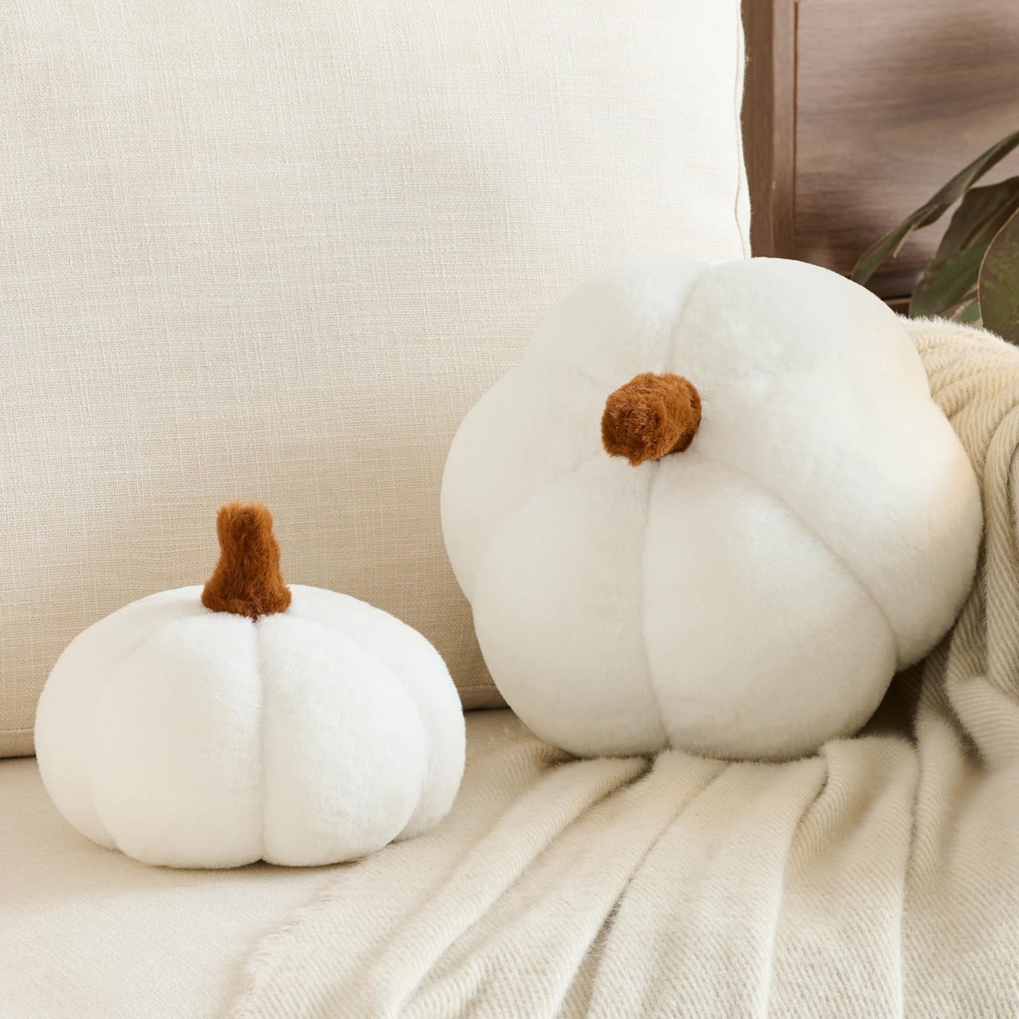 Pumpkin Pillows, Halloween Fall Throw Pillow, Pumpkin Shaped Pillow for Couch, Cute Stuffed Pumpkins, Autumn Decorative Cushion (White, 11 Inches) WN420