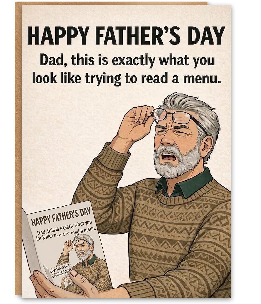 Funny Fathers Day Card for Dad, Fathers Day Gift from Daughter or Son, Blank Inside, with Kraft Envelope and Gold Seal Sticker BST220
