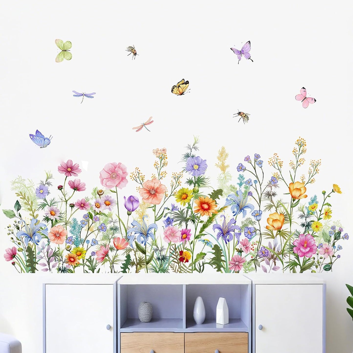 Watercolor Wildflower Butterfly Wall Decals Peel Stick Room Decor BST326L
