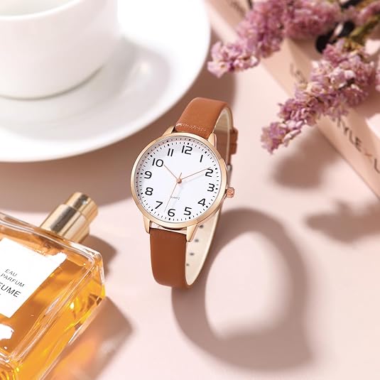 TWOPTION Women's Dainty Analog Leather Dress Watch for Small Wrists 80