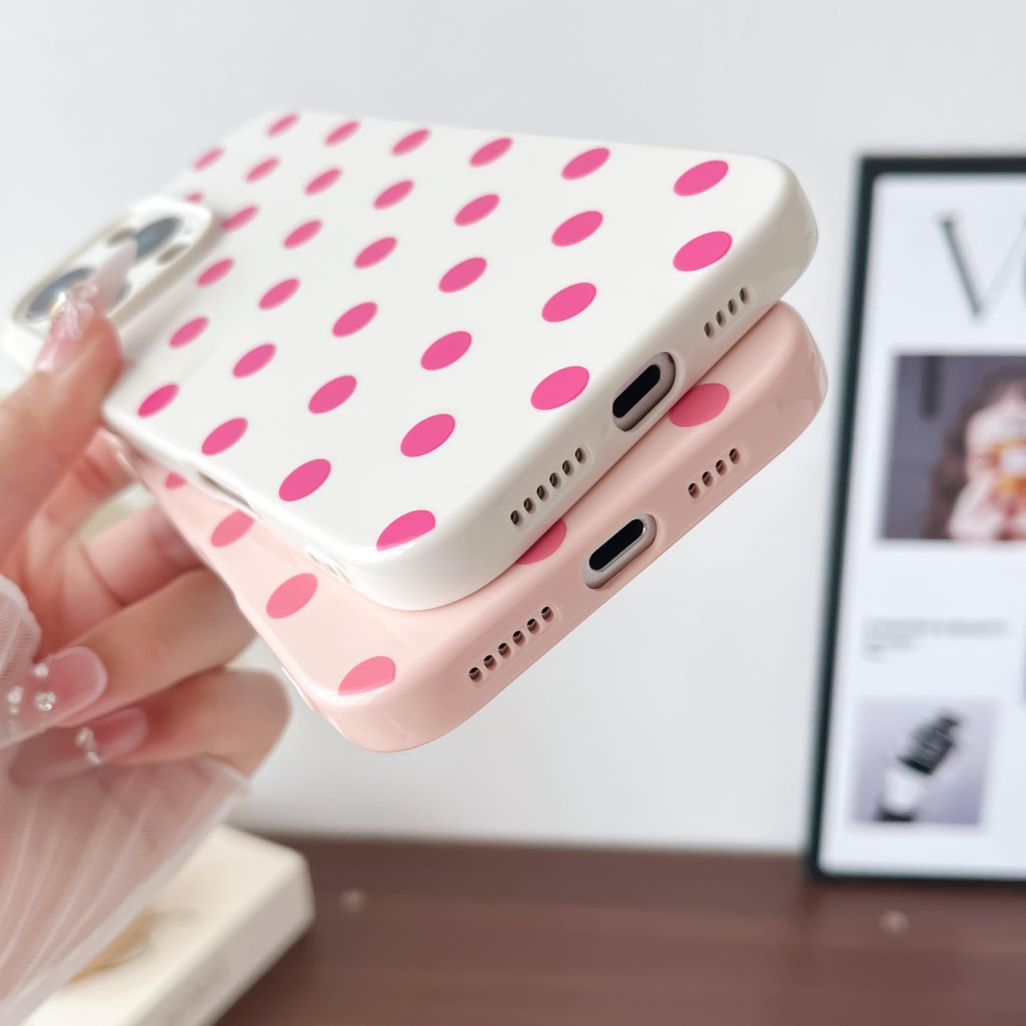 Skyseaco Compatible with iPhone 15 Case Cute Polka Dot Phone Case Soft Slim TPU Shockproof Phone Cover Full Camera Protection for Women Girls - Black WN420