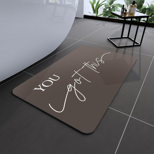 Bath Mat, Bathroom Mat Rugs Super Absorbent Shower Mats Non Slip Quick Dry Thin Rubber Mats for Bathroom Floor Fit Under Door, Shower Rug for Bathtub, Shower, Beige WN420