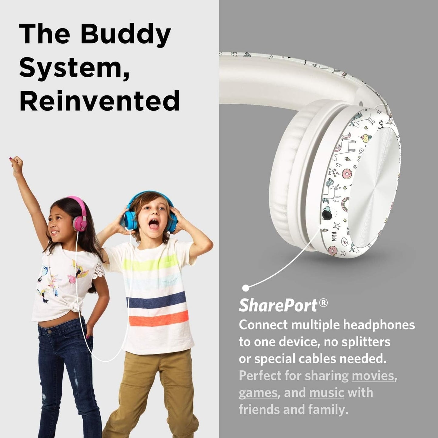 LilGadgets Connect+ Pro Wired Kids Headphones for School with Microphone, Volume Limiting Over-Ear Headset with Cord, SharePort Technology & SoftTouch Padding, Blue
