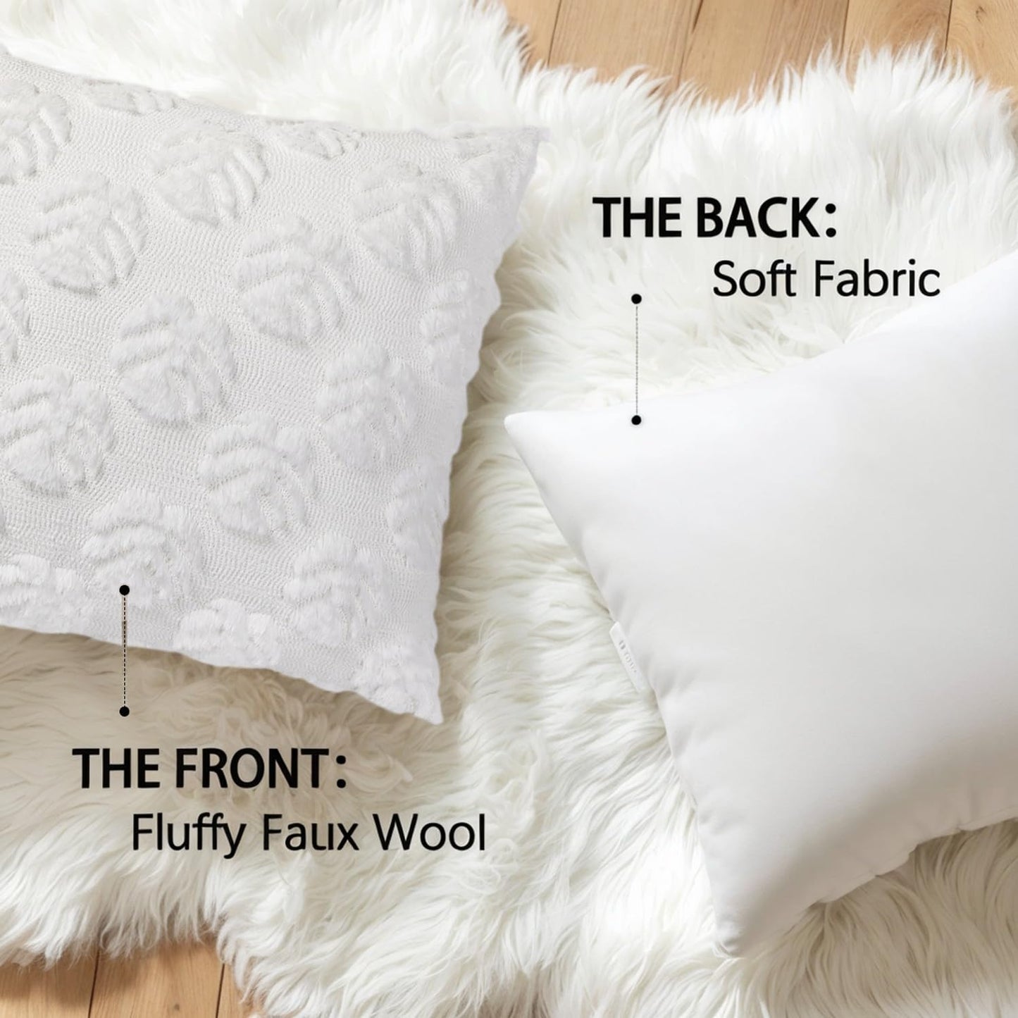 Palm Leaves Decorative Throw Pillow Covers 18"x18", Set of 2 Green Tropical Leaf Soft Faux Fur Pillow Covers, Fluffy Plush Pillow Cases for Farmhouse Couch Cushion Covers BST326H
