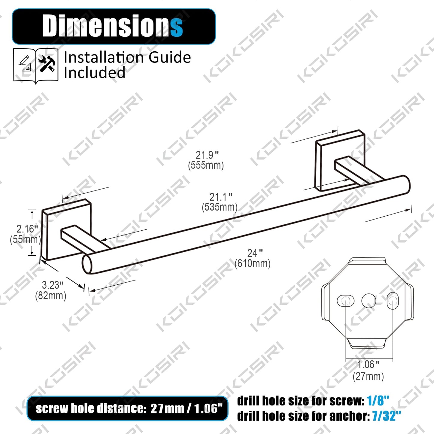 KOKOSIRI Bathroom Towel Bars 16 Inch Towel Rail Matte Black 40CM Hand Towel Holder for Bath Kitchen Wall Stainless Steel B4005BK-L16 BST202