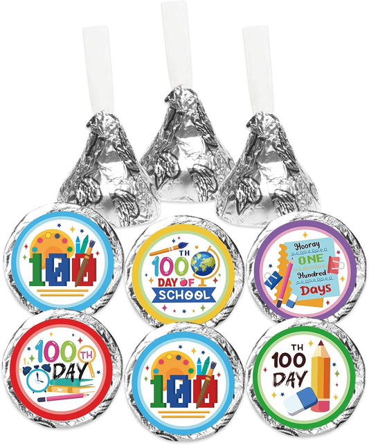 100 Days of School Party Favor Stickers, 150pcs Happy 100 Days Mini Chocolate Label Stickers Round Mini Chocolate Candy Wrappers,Kids Kindergarten Preschool Primary High School Party Favor BST220