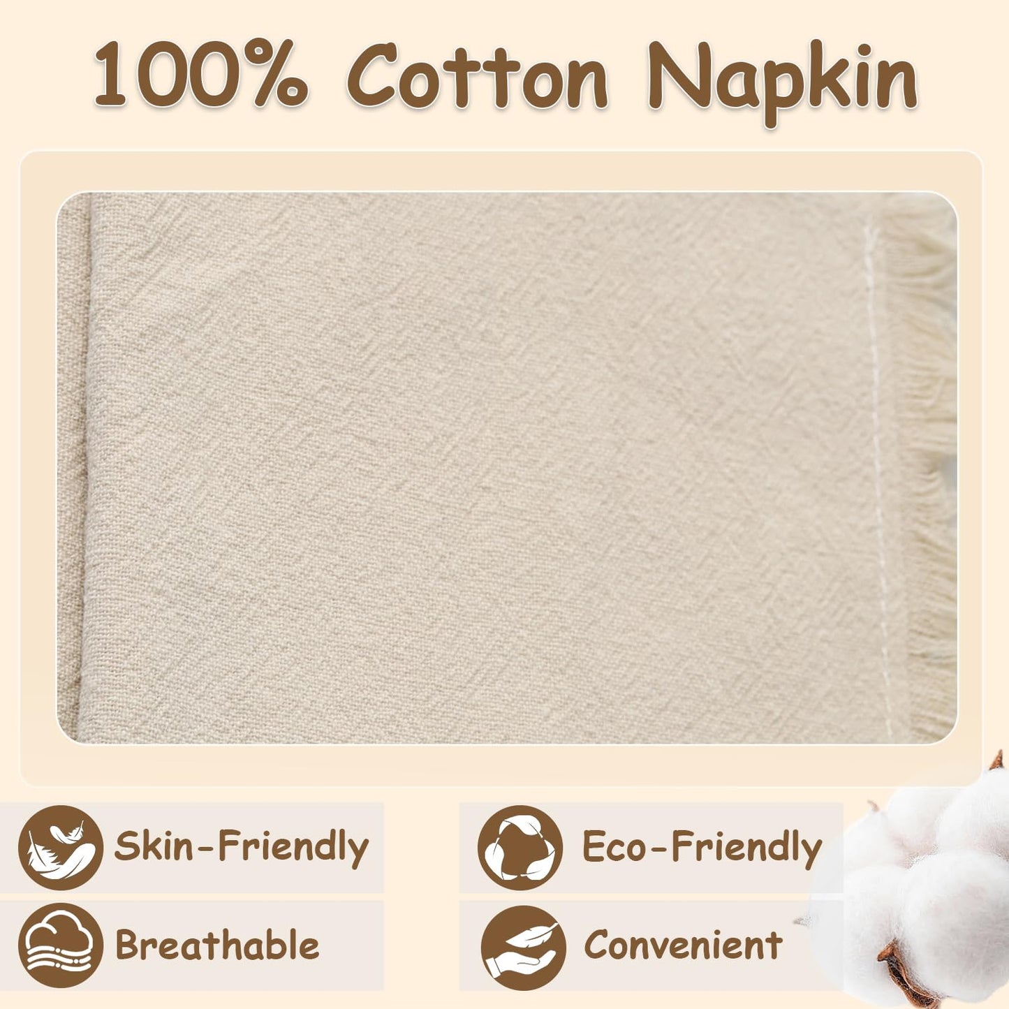 Eco Hanky 10x10in Reusable Small Cotton Napkins (Rustic Fringe), LPK,6pk | Ideal for Kids Napkins for Lunch, Suitable for Dinners, Weddings, Birthday, Cocktail Parties BST220