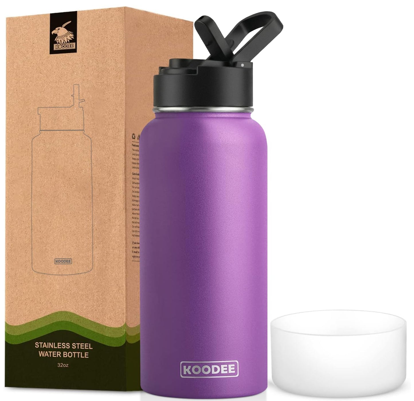 koodee Water Bottle-12 oz Stainless Steel Double Wall Vacuum Insulated Water Bottle for School-Wide Mouth Flask with Straw Lid (Teal) BST220