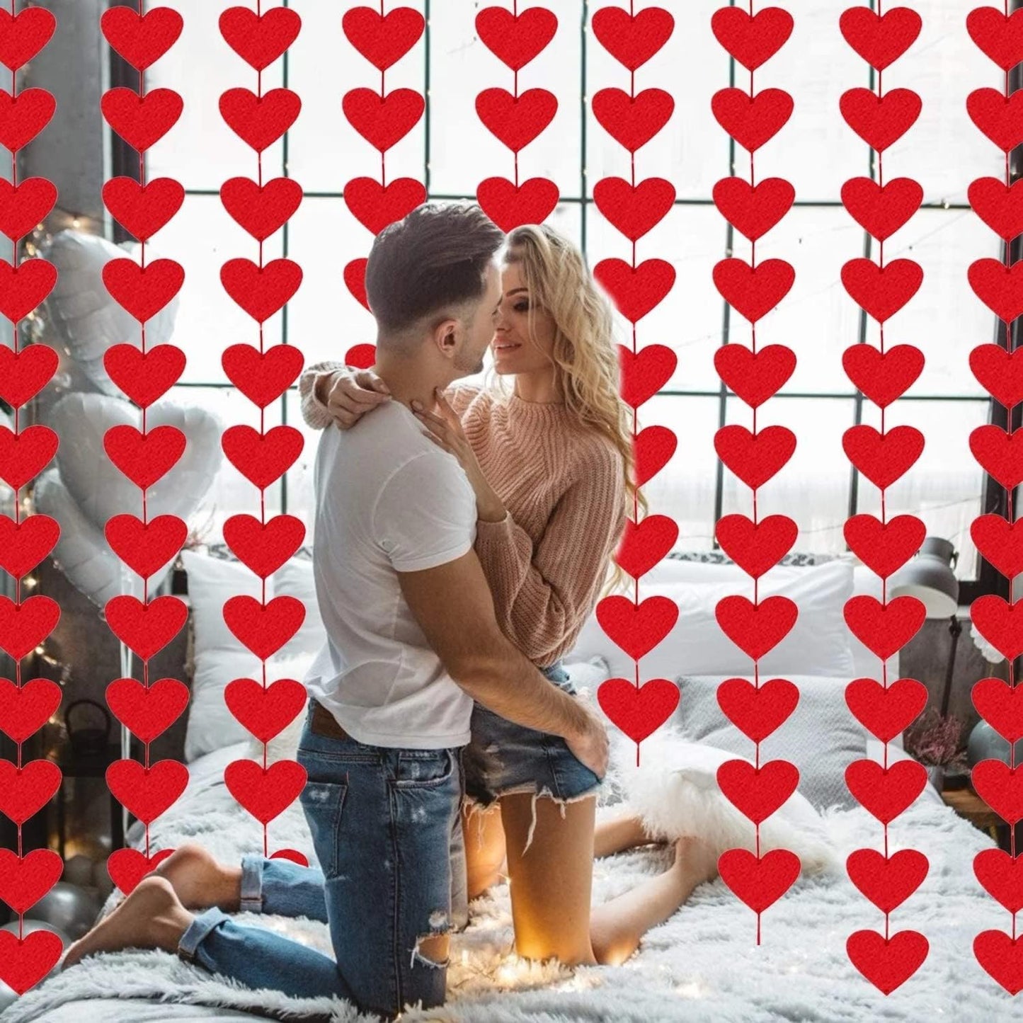 Dzrige 72 Hearts Felt Garland Red Felt Garland Hanging String Hearts Valentines Day Decorations Home Office Wedding Anniversary Birthday Party Supplies, NO DIY BST326H