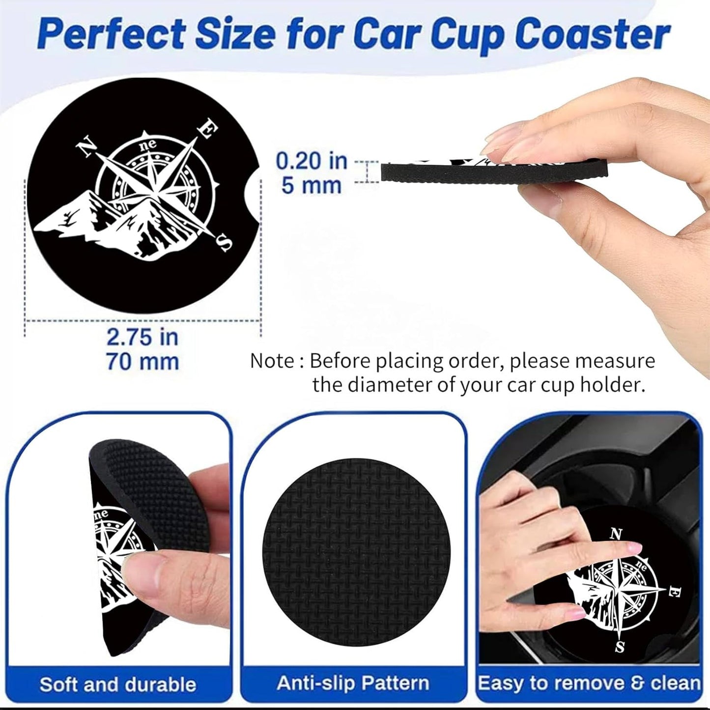 2Pack Dog Taxi Car Cup Holder Coaster Neoprene Car Coasters BST326L