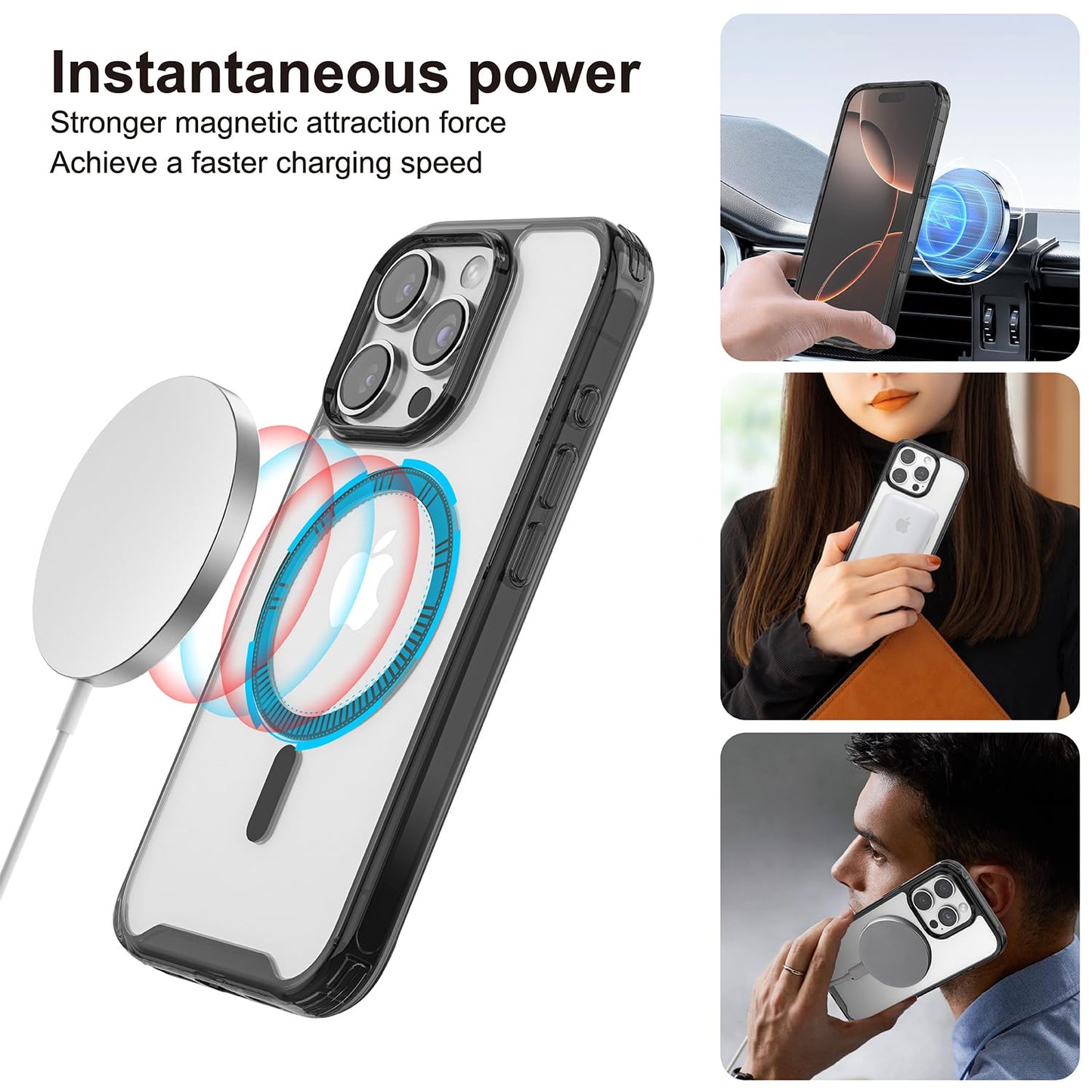 PULOKA for iPhone 14 Pro Transparent Case, Compatible with MagSafe, Clear Protector Slim Cover, Magnetic Phone Case for iPhone 14 Pro 6.1 inch Balck WN420