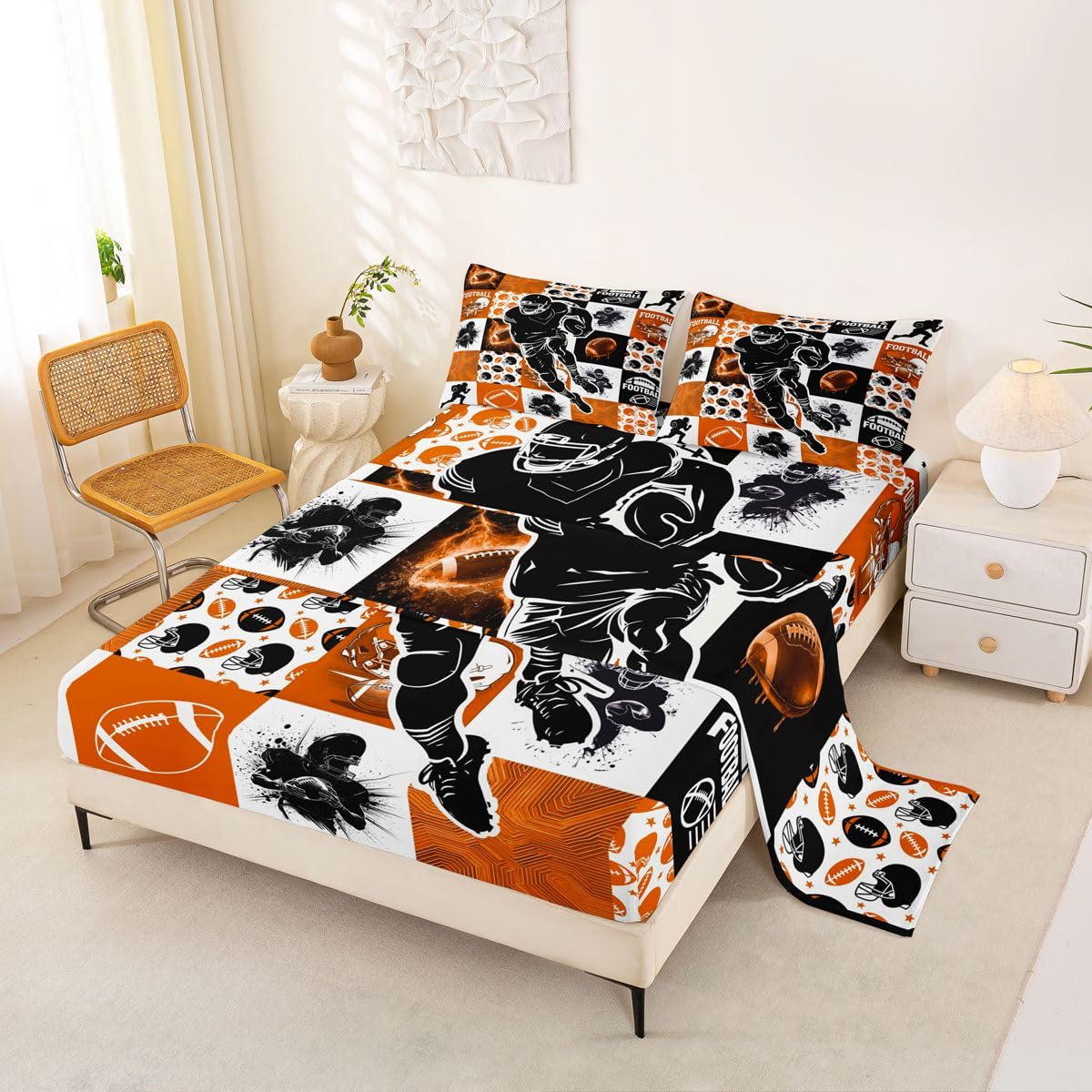 Erosebridal Gridiron Sheet Set Sports Ball Game Sheets Twin for Boys Girls Rugby Competition Game Bed Sheets Set, Football Themed Bedding Set with 1 Pillowcase BST326H