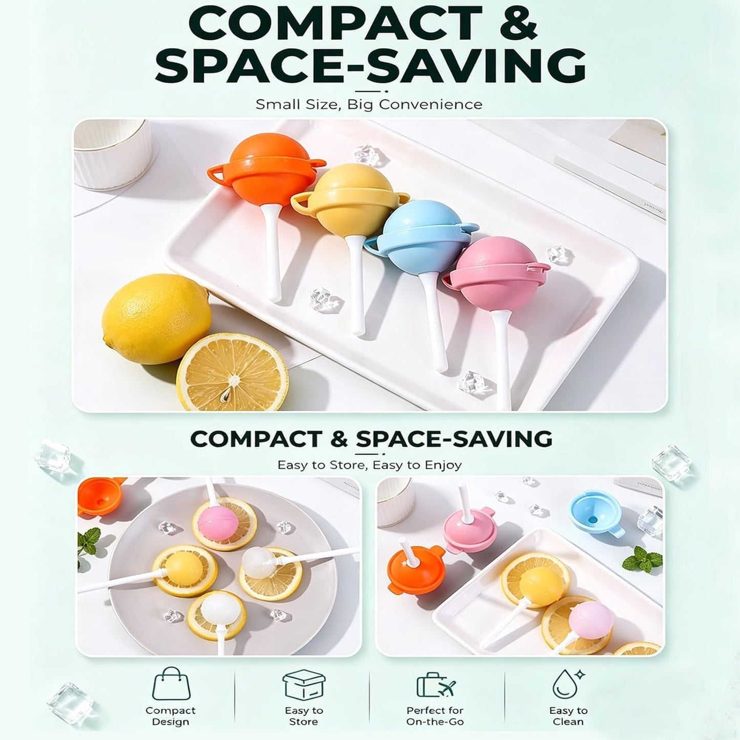 Silicone Lollipop Ice Cream Maker Molds，Ice Pop Molds Popsicle Maker， Colorful Diy Popsicle Maker For Summer Parties, Creative Sphere Popsicle Mold For Home (4pcs) BST202