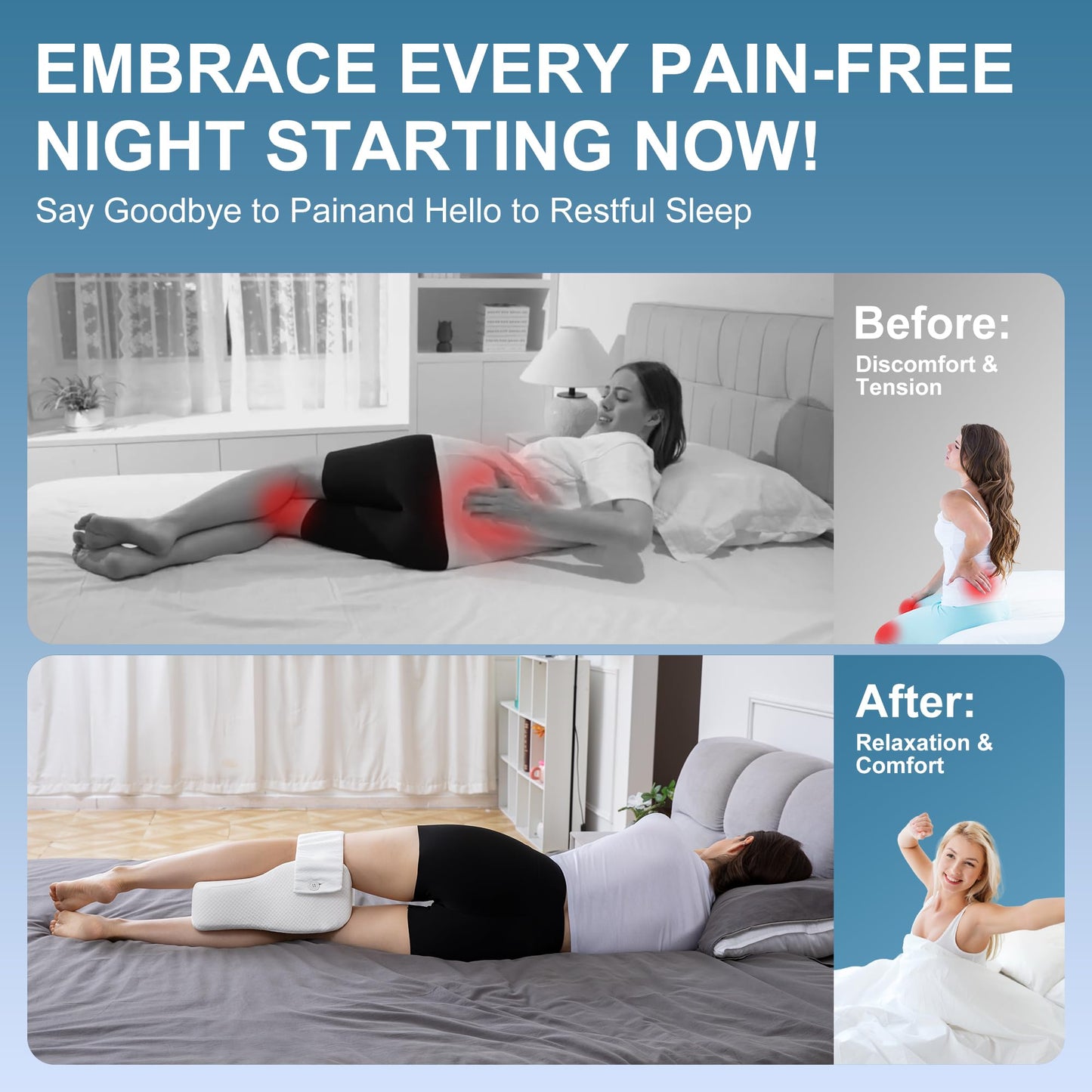 UJPFEO Knee Pillow for Side Sleepers,Leg Pillows for Sciatica,Knees,HIPS,Joints Between Legs,Back Pain Relief When Side Sleeping Spine Alignment Support for Knee Surgery Recovery,Grey WN420