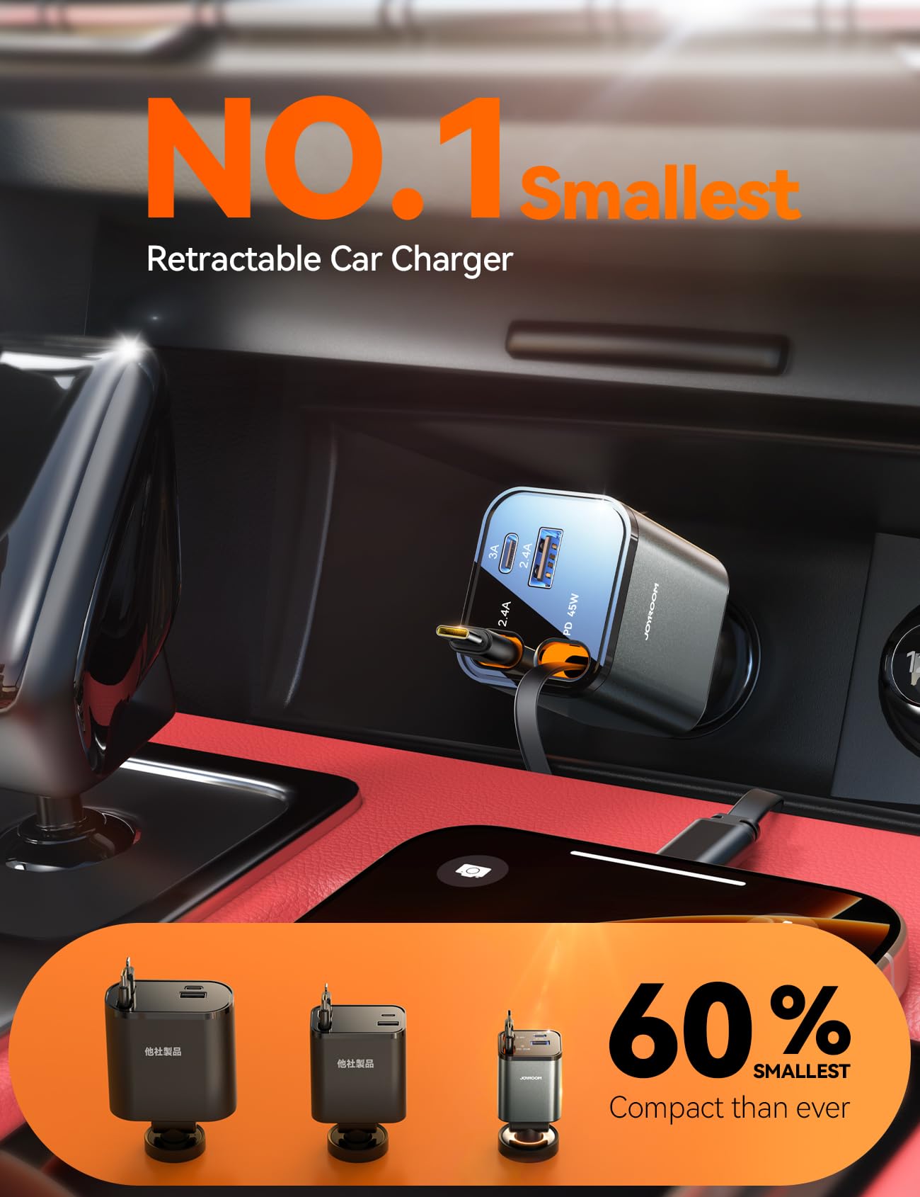[5 in 1] 99W Retractable Car Charger Adapter, PD45W Car Charger USB C Fast Charging, Car Accessories,Tech Gadgets 2026 Birthday Gifts for Women Men for iPhone17 16 15 14 Pro Max, Samsung WN420
