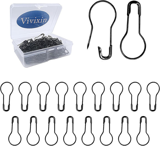 Metal Gourd Safety Pins 200pcs, Premium Small Black Safety Pin, Bulb Calabash Tag Pins, Bulb Stitch Markers, Pear Shape Safety Pins Perfect for Clothes Crafting Knitting with Stoage Box BST220