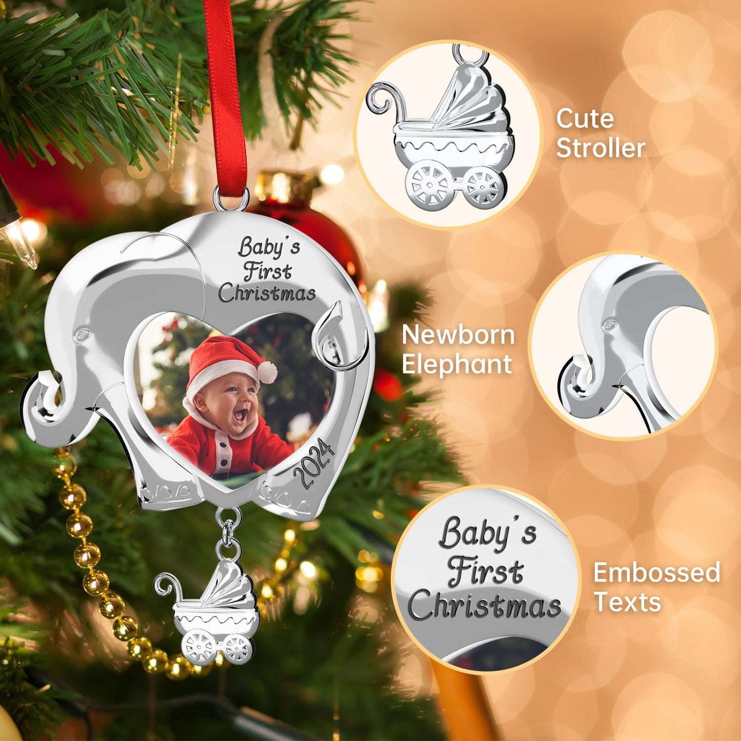 Babys First Christmas Ornament 2024 Boy Girl, Custom Personalized Babies First Xmas Tree Picture Frame WN420