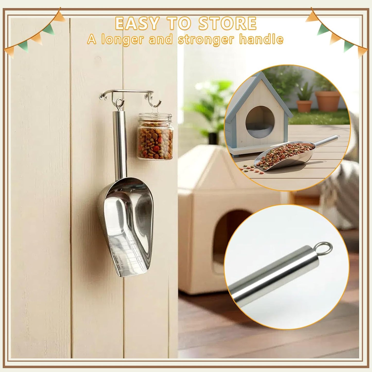 Dog and Cat Food Scoop, 1 Cup Stainless Steel Measuring Scooper with Long Handle for Pet Food, Ice Machine & Freezer, Easy to Clean & Store BST326L