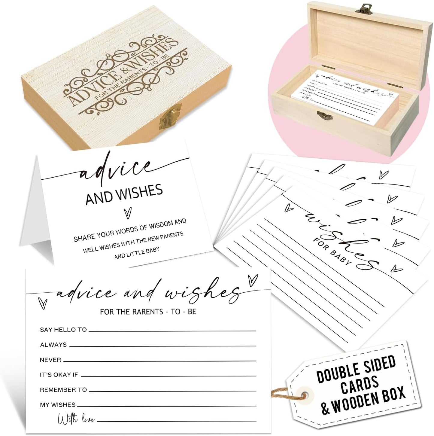 Advice and Wishes Cards with Box For Parents To Be - 50 Pcs Minimalism Advice Cards, Baby Shower Paty Game, Well Wishes Box for New Parents Baby Shower Decorations -A04 BST202