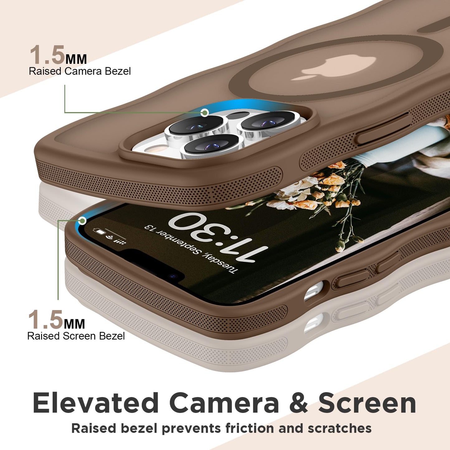 Magnetic for iPhone 13 Pro Case, Compatible with MagSafe Cute Wave Non-Slip Translucent Matte Easier Grip Shockproof Phone Case for iPhone 13 Pro, Black WN420