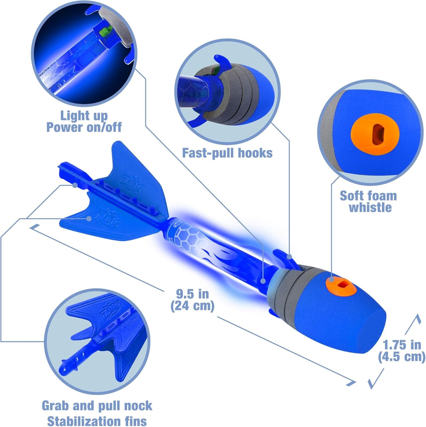 Zing HyperStrike FireTek Bow Archer Pack, Light Up Bow and Light Up Zonic Whistle Arrows, Shoots Arrows Over 200ft, Outdoor Play with Friends and Family, for Ages 14+ (Blue) DD1210