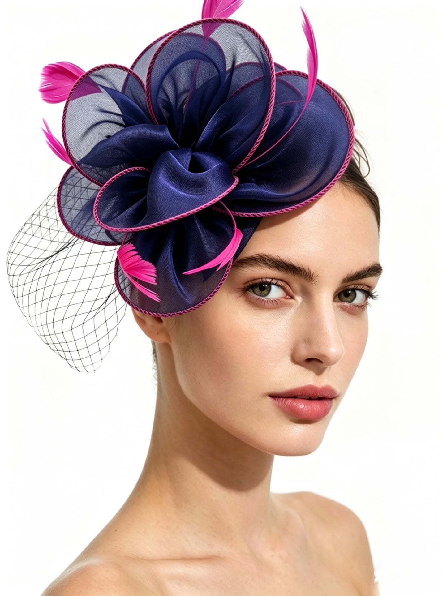 SAFERIN Fascinators Hat Flower Mesh Ribbons Feathers on a Headband and a Clip Tea Party Headwear for Girls and Women WN420
