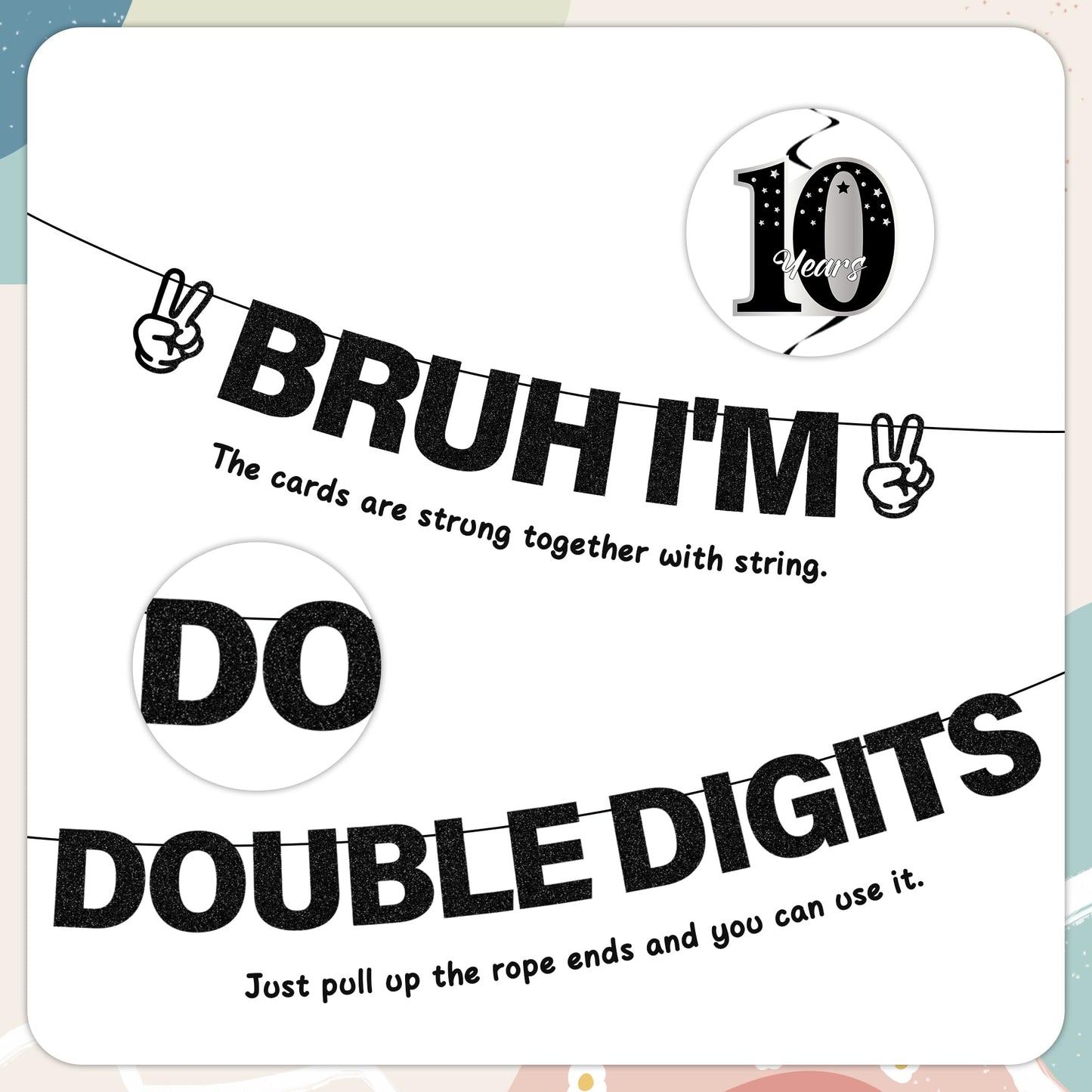 10th Birthday Decorations Banner Boys - 11 Pcs Silver Black Bruh I'M Double Digits Banners Hanging Swirls Honeycomb Table Decoration Latex Balloons For Boy 10 Year Old Bday Party Supplies BST220