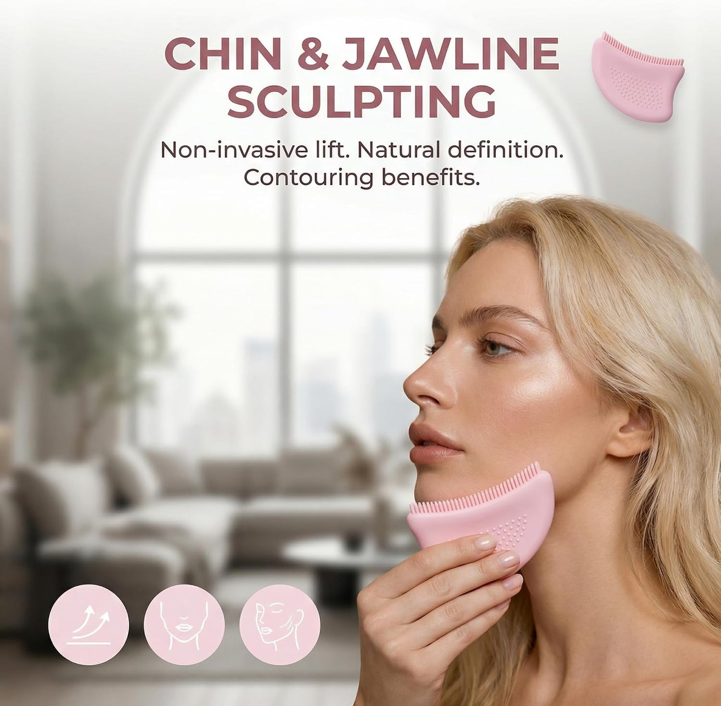 Lymphatic Contour Face Brush, Silicone Pink Facial Drainage Massage Tool for Face Neck Chin Lifting, Anti-Aging Skin Care Device (1 Pcs) WN420